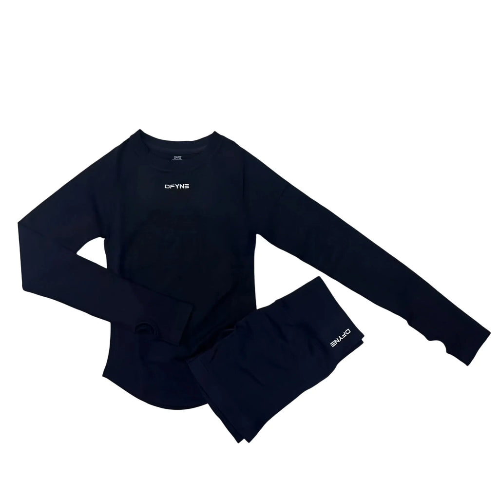 DFYNE Women's Seamless Long-Sleeve High-Stretch Compression Activewear Shirt - Breathable Slim-Fit Nylon Blend Athletic Apparel for Gym and Yoga