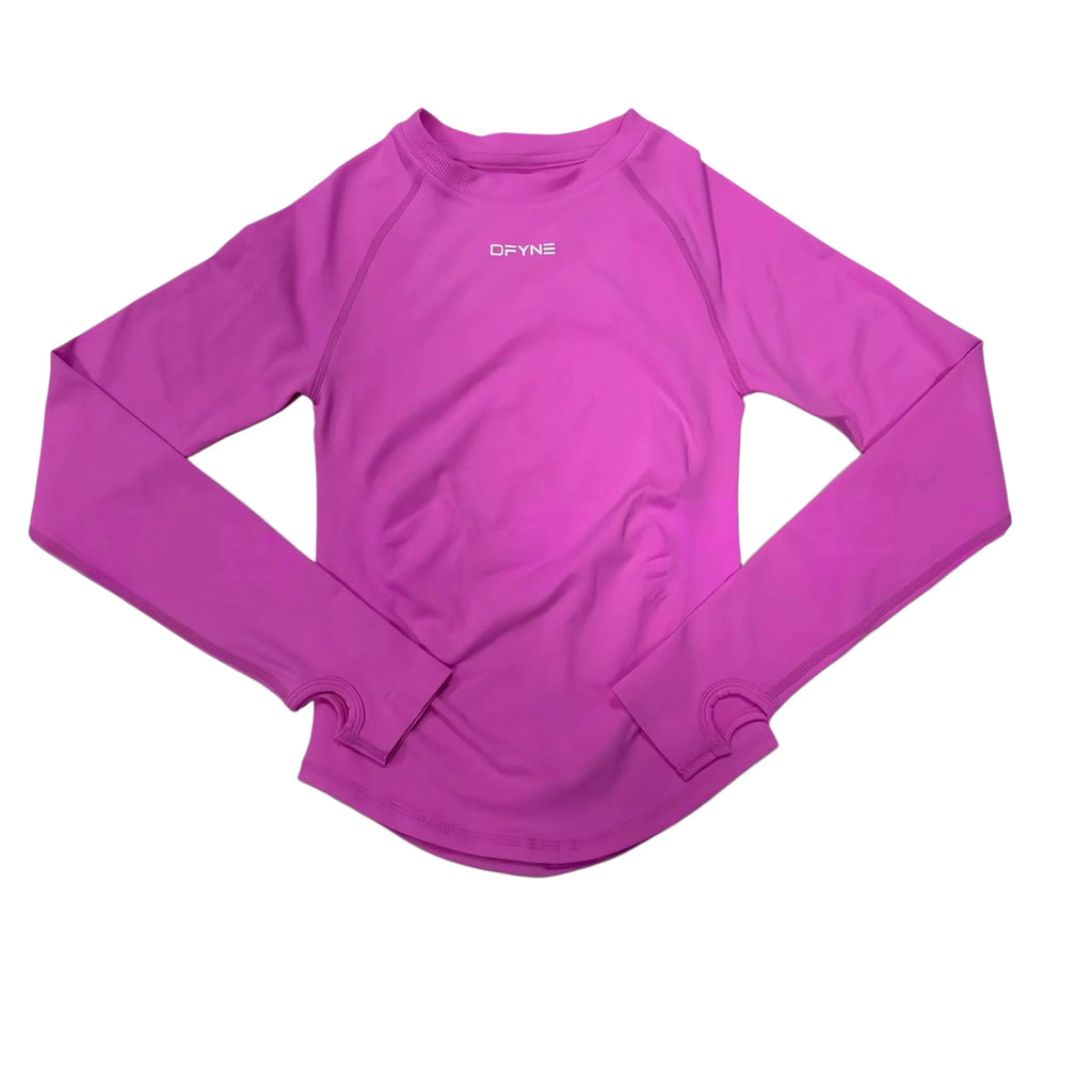 DFYNE Women's Seamless Long-Sleeve High-Stretch Compression Activewear Shirt - Breathable Slim-Fit Nylon Blend Athletic Apparel for Gym and Yoga