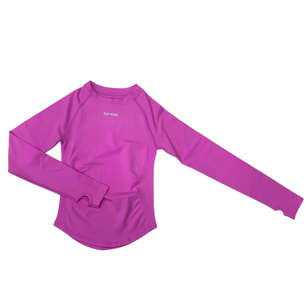 DFYNE Women's Seamless Long-Sleeve High-Stretch Compression Activewear Shirt - Breathable Slim-Fit Nylon Blend Athletic Apparel for Gym and Yoga